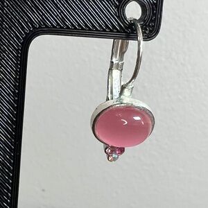 Delicate Pink Cabochon Drop Earrings with Crystal Accent